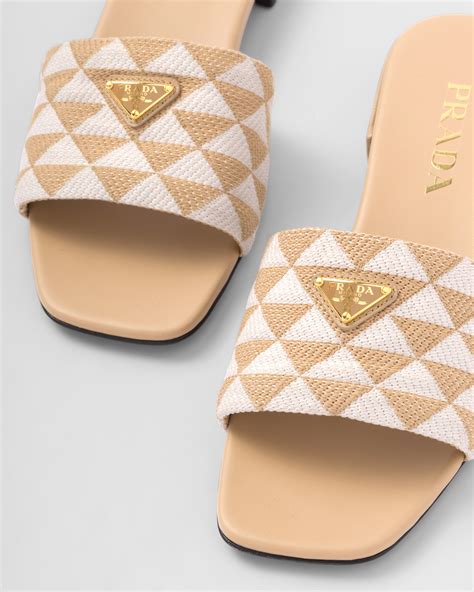 prada beige slides|Beige/chalk White Embroidered Fabric Slides .